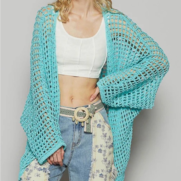 POL Aqua Crochet Open-Front Cardigan NWOT - Picture 4 of 4